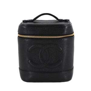 CHANEL Black Caviar Leather Logo Vanity Bag